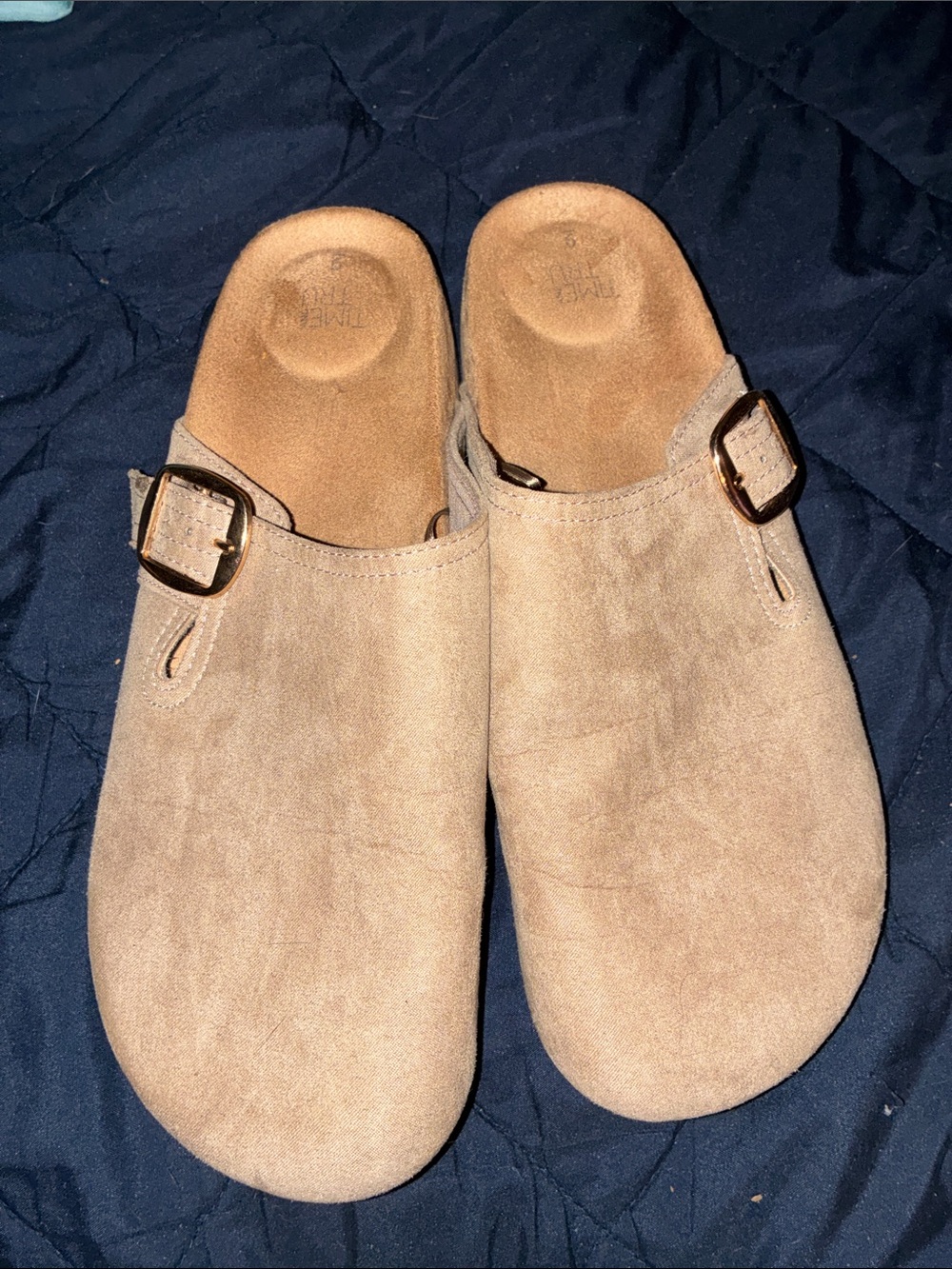 Suede Slip-On Clogs with Buckle - Light Tan - Picture 1 of 3